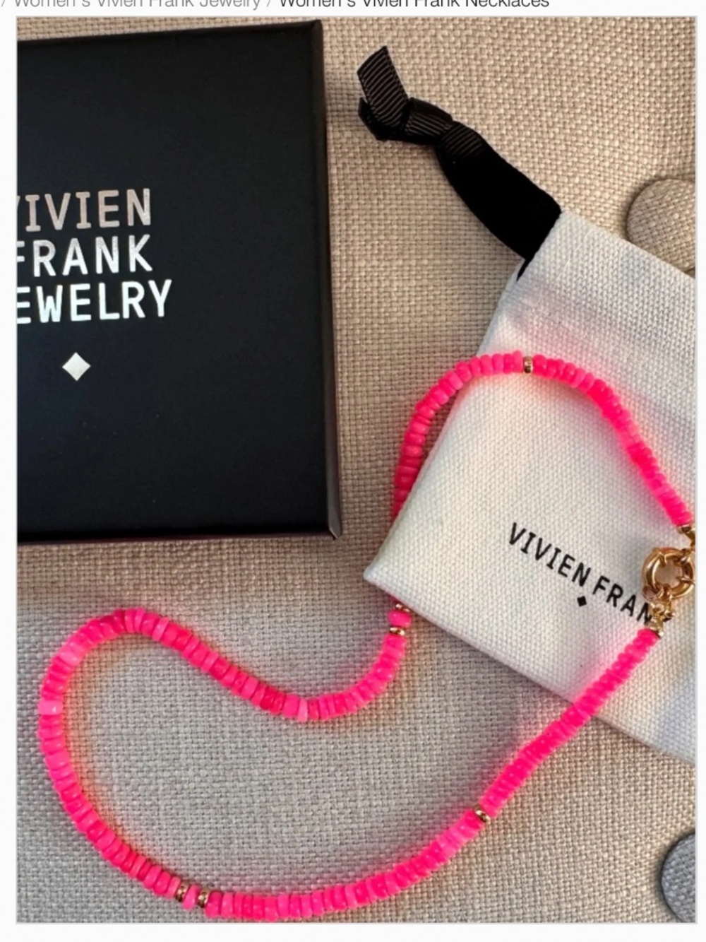 Vivien Frank Neon Pink Gemstone Beaded Necklace 14K Gold Filled - Picture 3 of 9